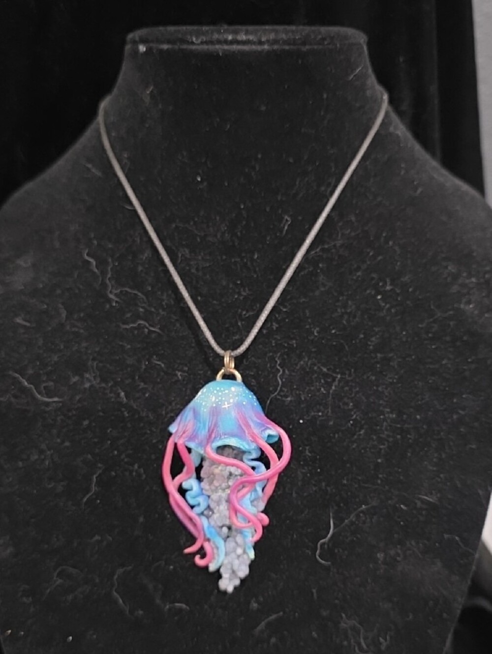 Handmade Jellyfish Pendant Necklace in Blue & Pink - Picture 3 of 4